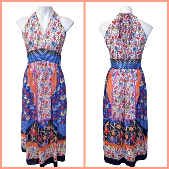 Maggy London Dresses & Skirts - Maggy London Folk Fest Printed Chiffon Maxi Dress, 4, S, Floral Patchwork Lined